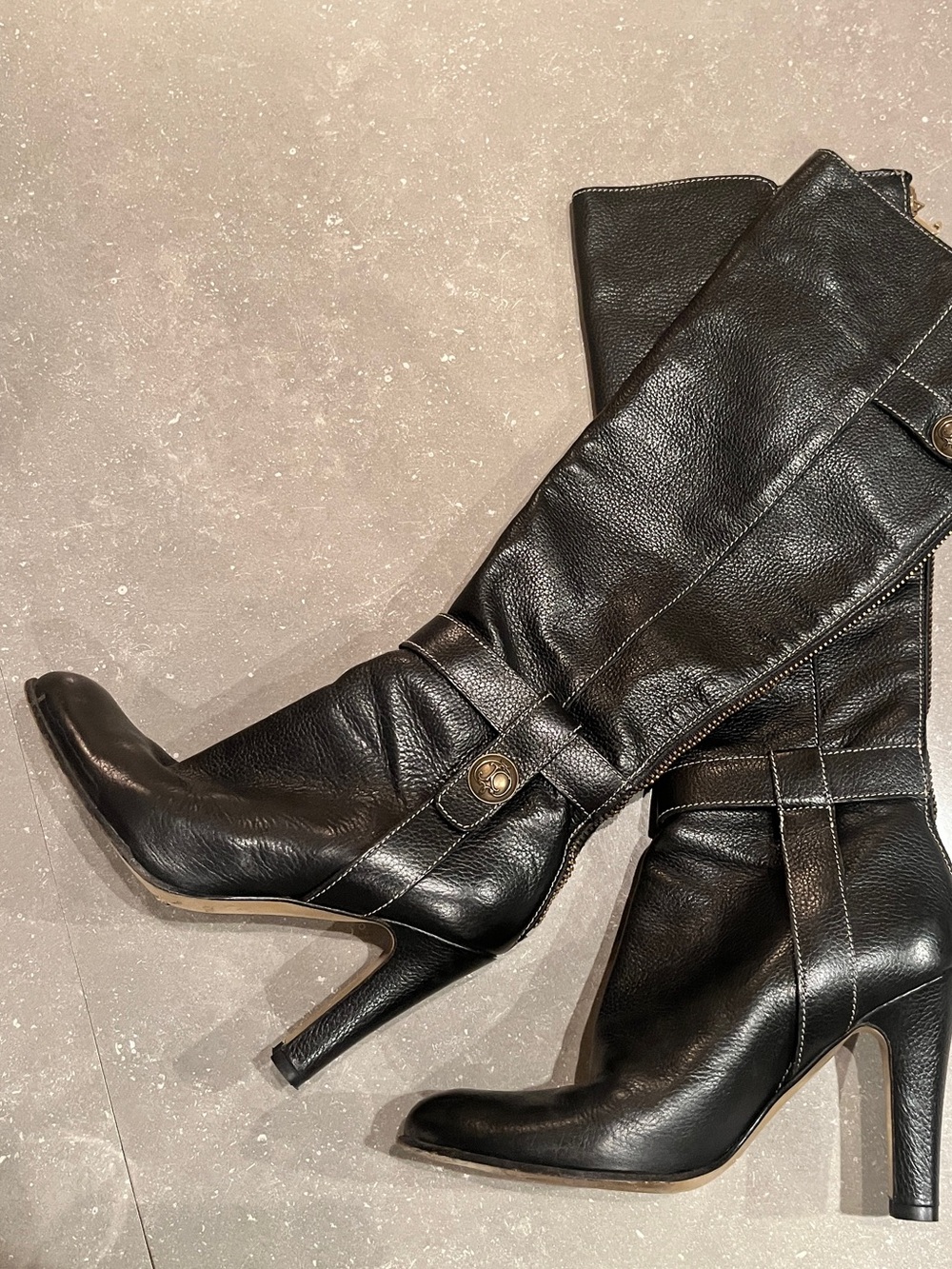 Juicy Couture Leather Knee-High Brown Stiletto Boots - Women